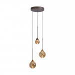 Opus Lux - Bronze 3 Light Cluster Pendant with Amber Glass