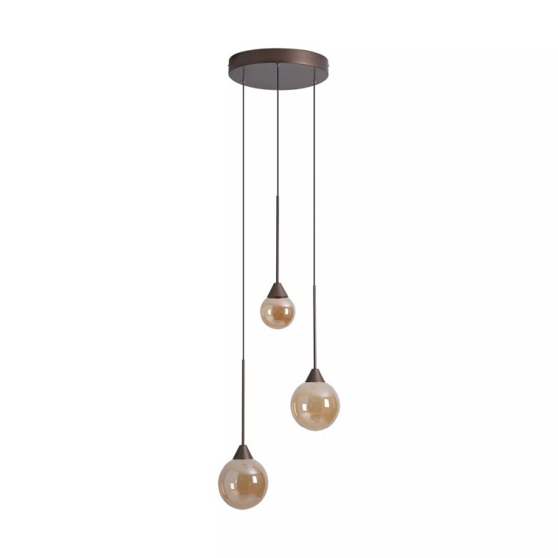 Searchlight-26301-3BZ - Opus Lux - Bronze 3 Light Cluster Pendant with Amber Glass