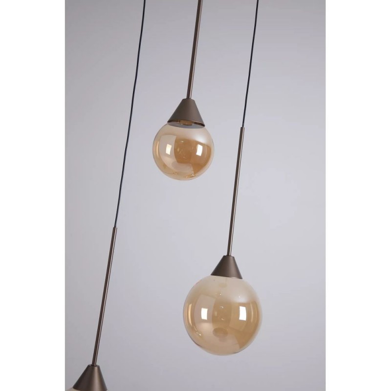 Searchlight-26301-3BZ - Opus Lux - Bronze 3 Light Cluster Pendant with Amber Glass