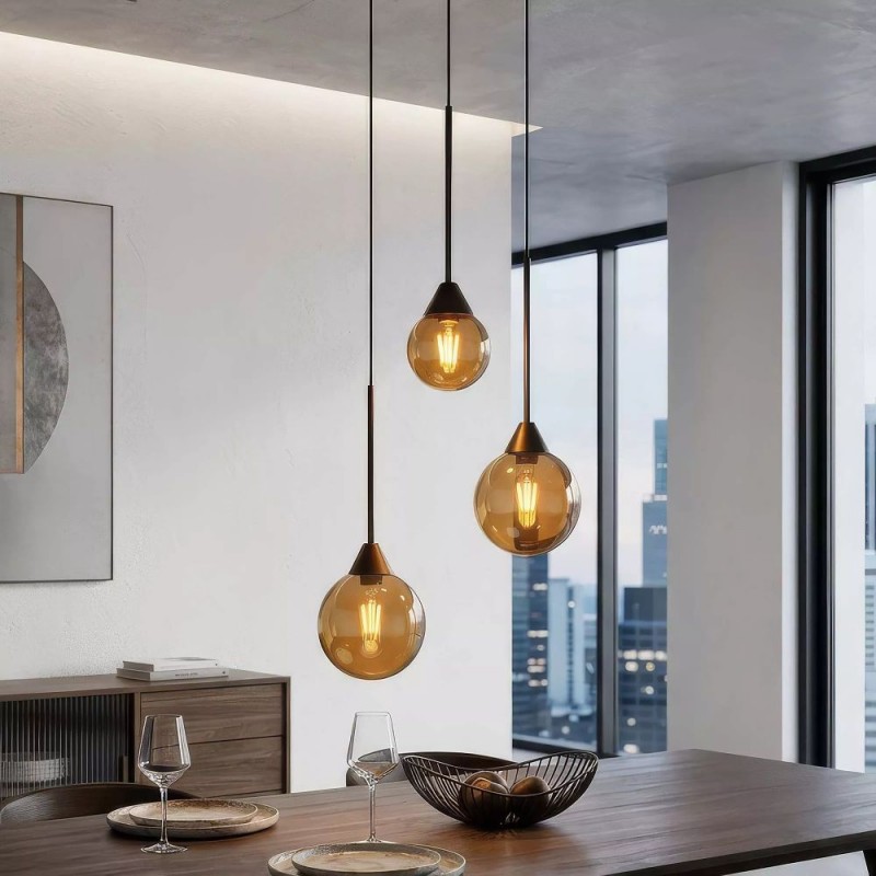 Searchlight-26301-3BZ - Opus Lux - Bronze 3 Light Cluster Pendant with Amber Glass
