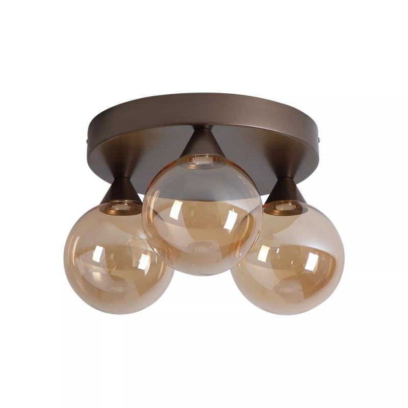 Searchlight-26302-3BZ - Opus Lux - Bronze 3 Light CCT Flush with Amber Glass