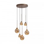 Opus Lux - Bronze 6 Light CCT Cluster Pendant with Amber Glass
