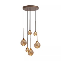 Opus Lux - Bronze 6 Light CCT Cluster Pendant with Amber Glass