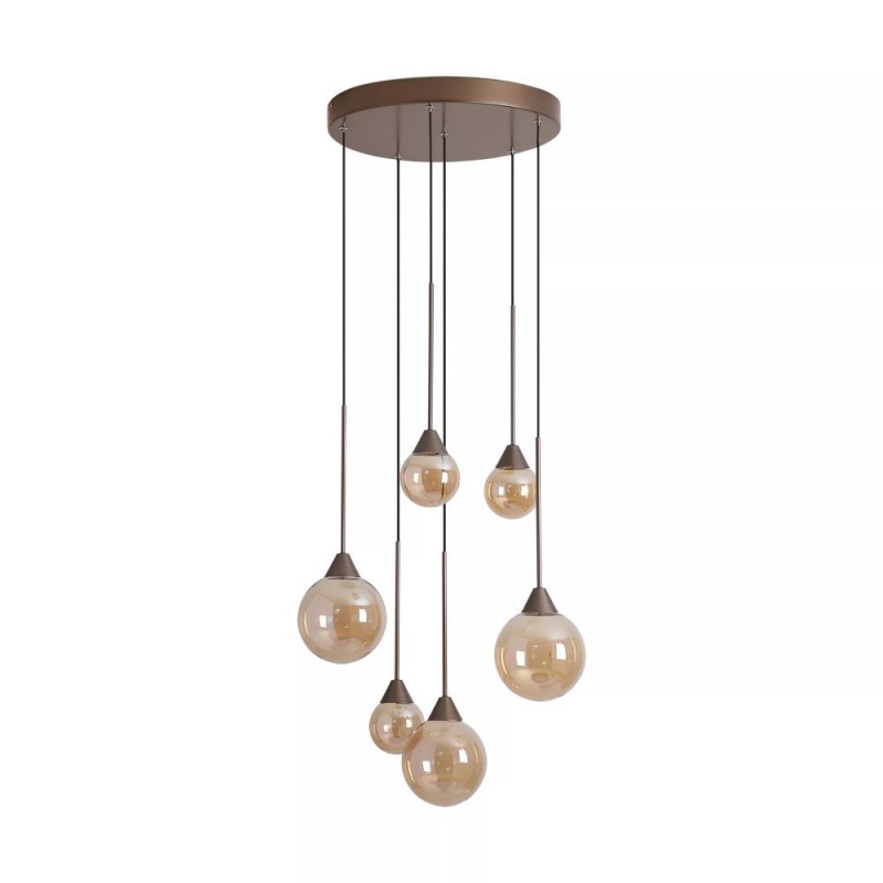 Searchlight-26303-6BZ - Opus Lux - Bronze 6 Light CCT Cluster Pendant with Amber Glass