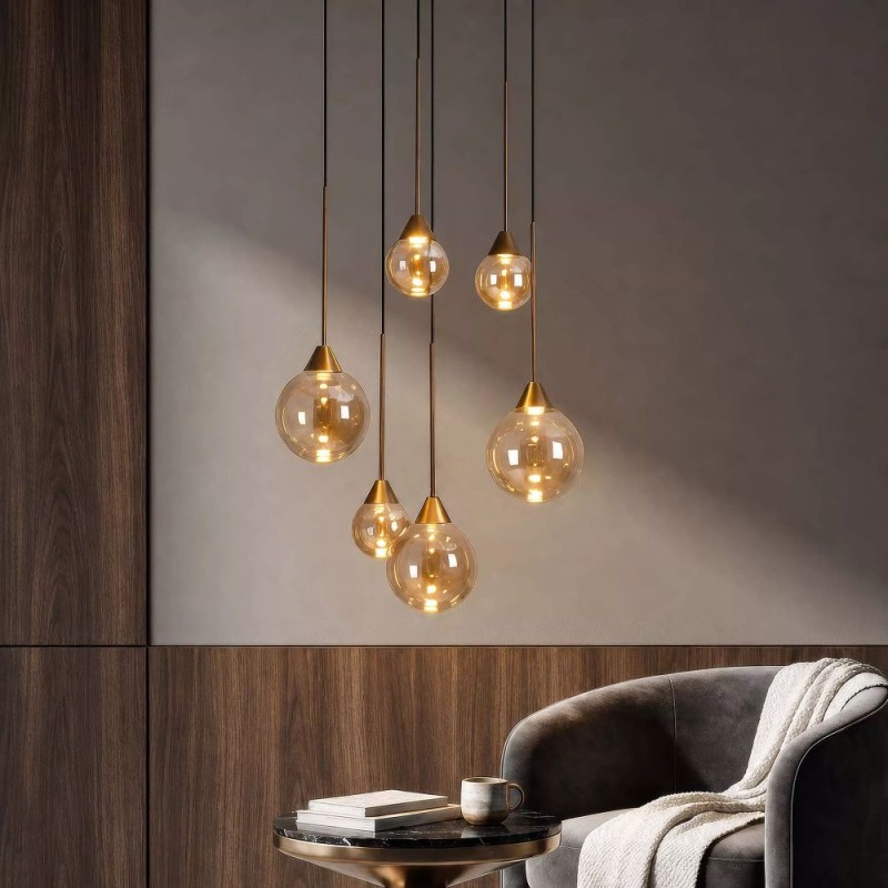 Searchlight-26303-6BZ - Opus Lux - Bronze 6 Light CCT Cluster Pendant with Amber Glass