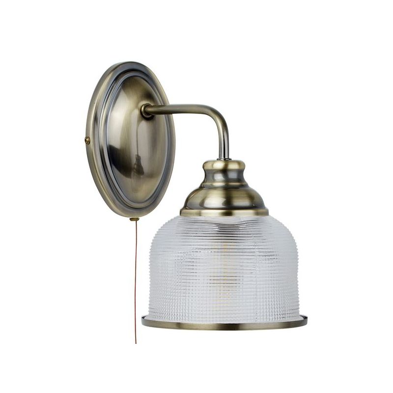 Searchlight-2671-1AB - Bistro II - Textured Clear Glass & Antique Brass Wall Lamp