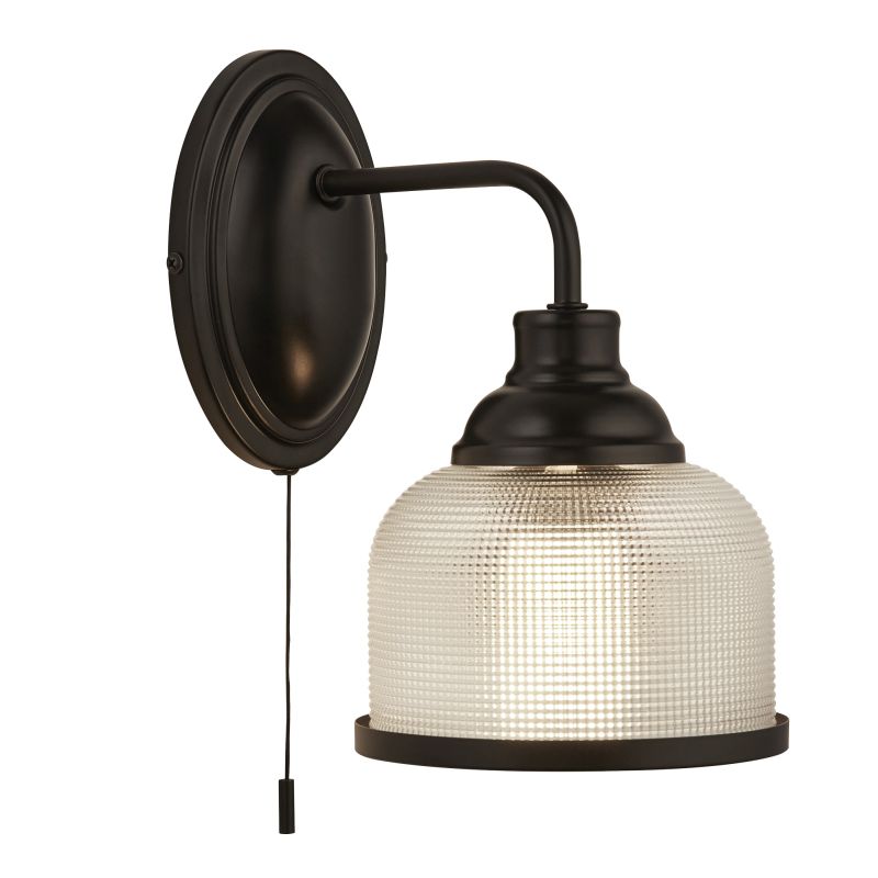 Searchlight-2671-1BK - Highworth - Matt Black Wall Lamp with Textured Clear Glasses