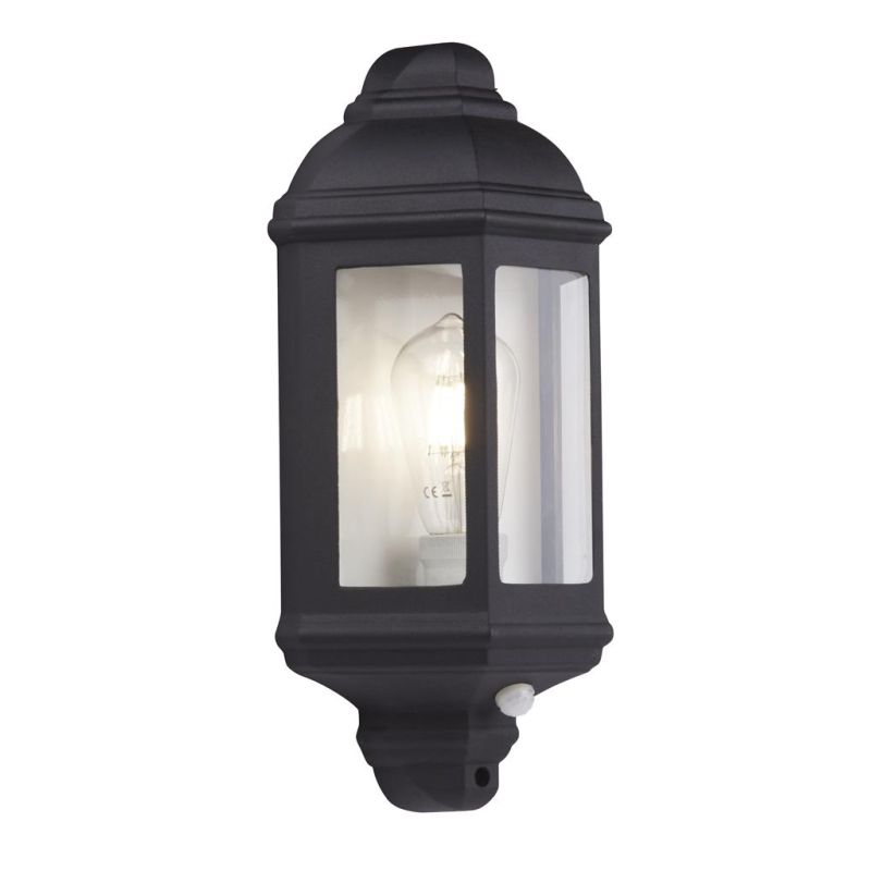 Searchlight-280BK-PIR - Maine - Black & Glass Half Lantern PIR Wall Lamp