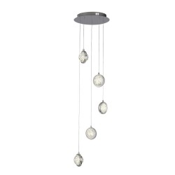 Quartz - Chrome 5 Light LED Cluster Pendant with Bubble Glass