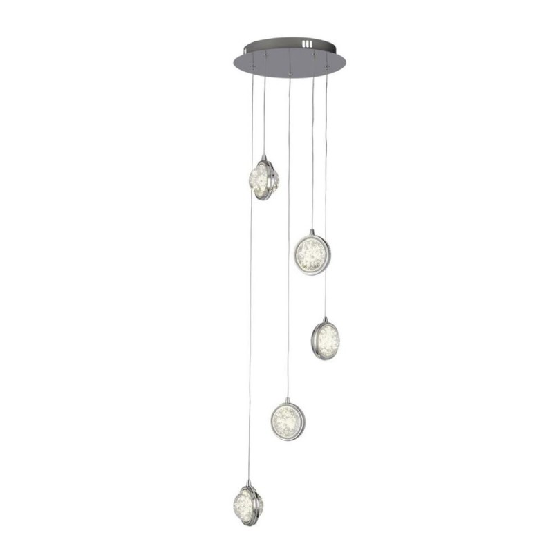 Searchlight-28701-5CC - Quartz - Chrome 5 Light LED Cluster Pendant with Bubble Glass