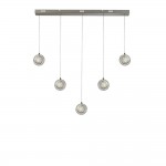 Quartz - Chrome 5 Light LED over Island Fitting with Bubble Glass