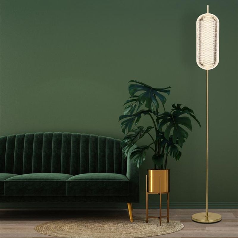 Searchlight-28806SB - Capsule - Satin Brass LED Floor Lamp with Clear Acrylic Shade