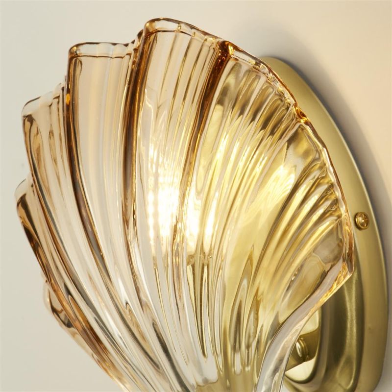 Searchlight-28980SB - Shell - Satin Brass Wall Lamp with Amber Ombre Glass IP44