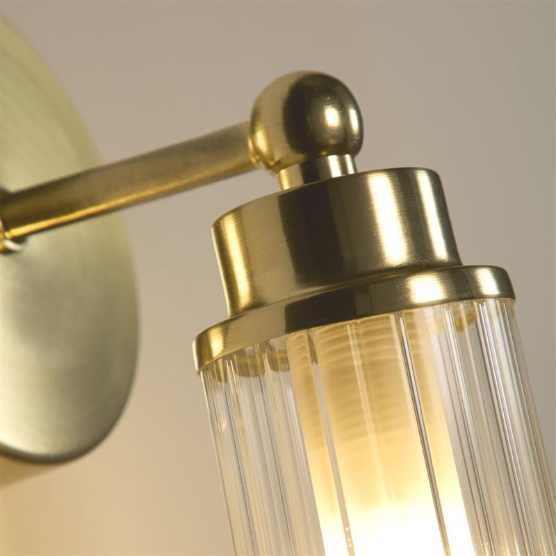 Searchlight-29981SB - Imperial - Satin Brass Wall Lamp with Ribbed Glass IP44