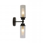 Imperial - Black 2 Light Wall Lamp with Ribbed Glass IP44 Imperial - Black 2 Light Wall Lamp with Ribbed Glass IP44