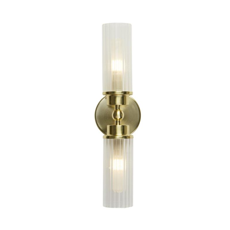 Searchlight-29982SB - Imperial - Satin Brass 2 Light Wall Lamp with Ribbed Glass IP44