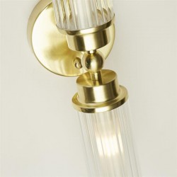 Imperial - Satin Brass 2 Light Wall Lamp with Ribbed Glass IP44