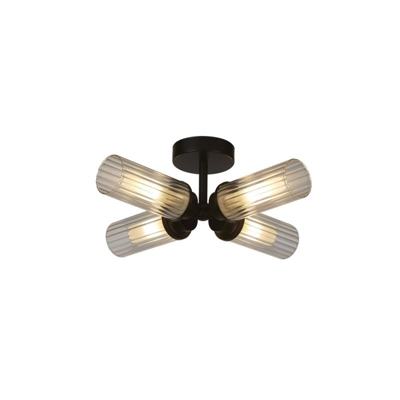 Searchlight-29984BK - Imperial - Matt Black 4 Light Flush with Ribbed Glass IP44