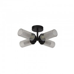 Imperial - Matt Black 4 Light Flush with Ribbed Glass IP44