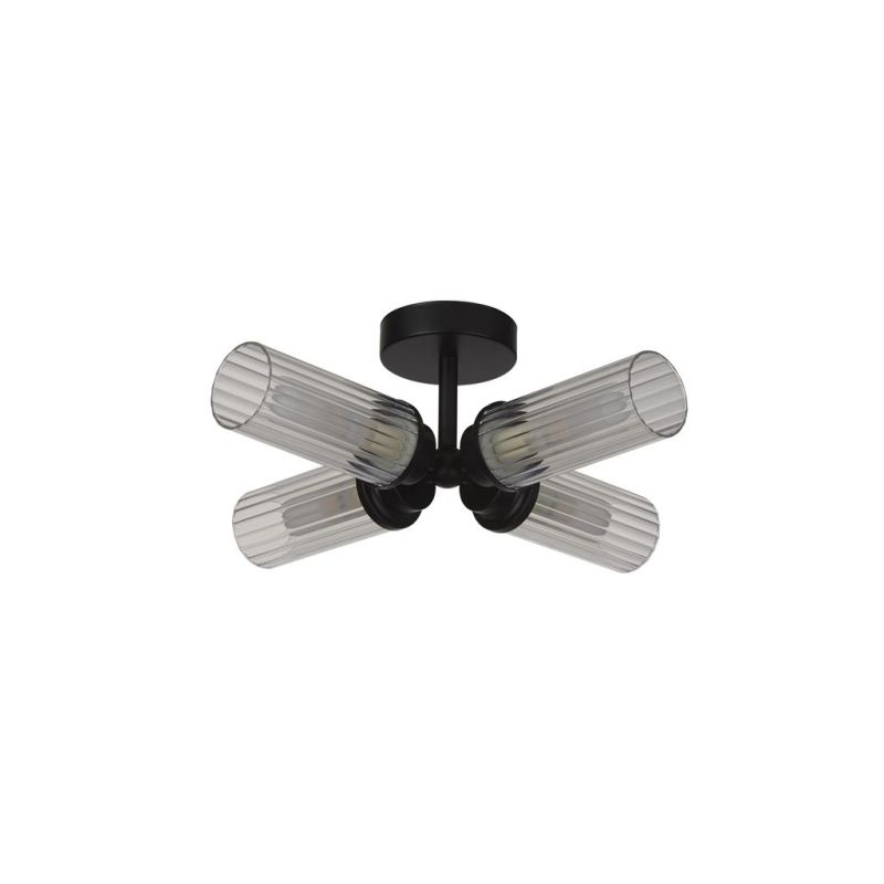 Searchlight-29984BK - Imperial - Matt Black 4 Light Flush with Ribbed Glass IP44