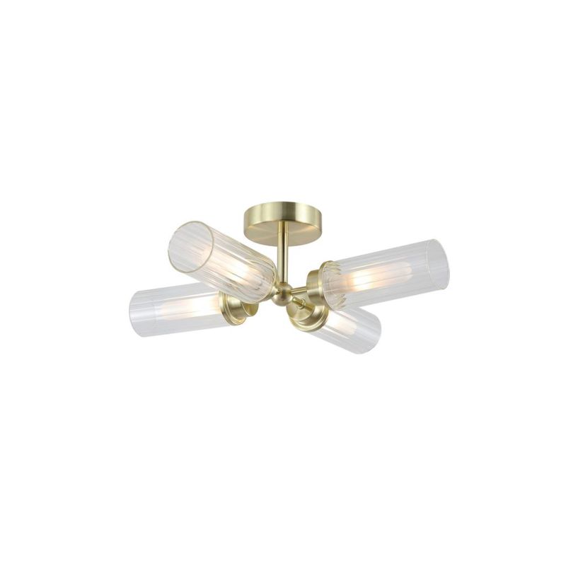 Searchlight-29984SB - Imperial - Satin Brass 4 Light Flush with Ribbed Glass IP44