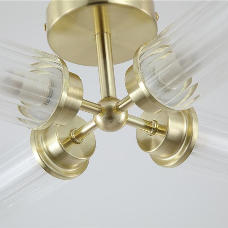 Searchlight-29984SB - Imperial - Satin Brass 4 Light Flush with Ribbed Glass IP44