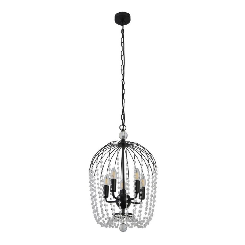Searchlight-30216-5BK - Shower - Black 5 Light Pendant with Crystal