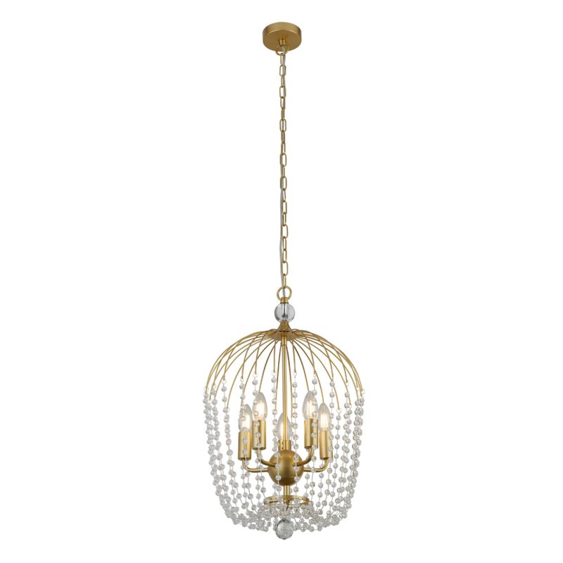 Ceiling Lights - Shower - Crystal & Satin Gold 5 Light Chandelier Searchlight-30216-5GO - Shower - Crystal & Satin Gold 5 Light Chandelier