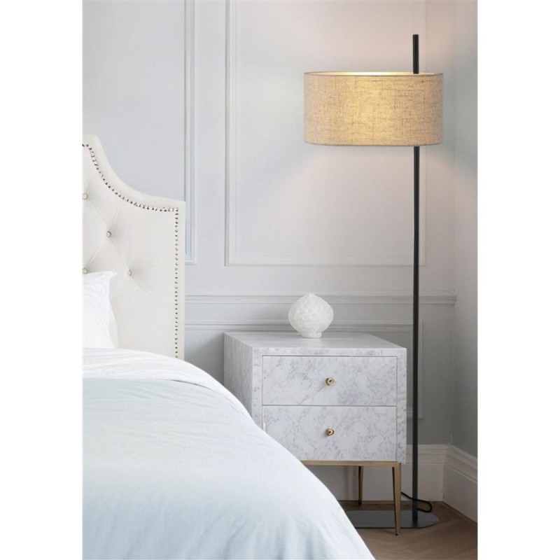 Searchlight-30502BK - Hessian - Black Floor Lamp with Oatmeal Linen Shade