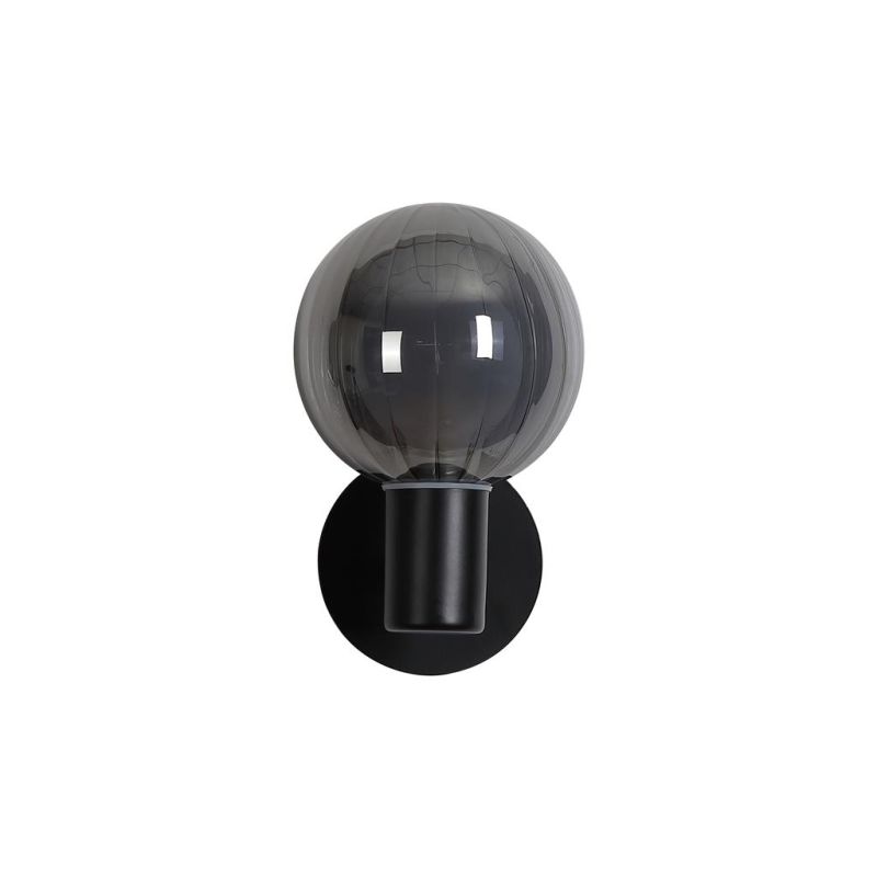 - Luminsphere - Matt Black Wall Lamp with Ribbed Smoked Glass IP44 Searchlight-30506BK - Luminsphere - Matt Black Wall Lamp with Ribbed Smoked Glass IP44