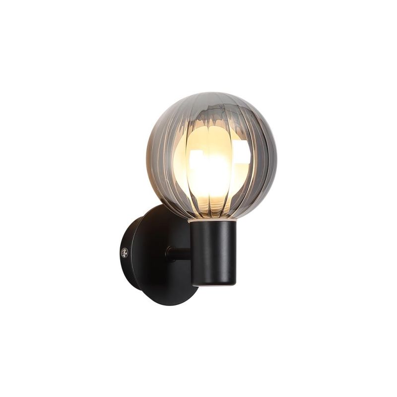 - Luminsphere - Matt Black Wall Lamp with Ribbed Smoked Glass IP44 Searchlight-30506BK - Luminsphere - Matt Black Wall Lamp with Ribbed Smoked Glass IP44