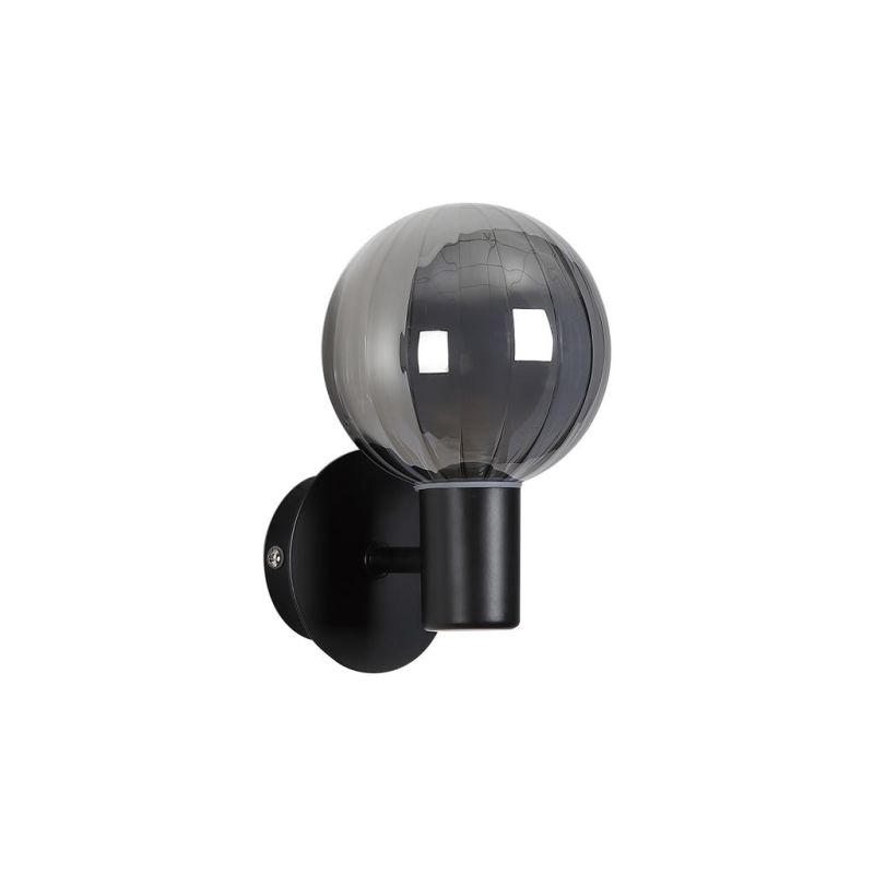 - Luminsphere - Matt Black Wall Lamp with Ribbed Smoked Glass IP44 Searchlight-30506BK - Luminsphere - Matt Black Wall Lamp with Ribbed Smoked Glass IP44