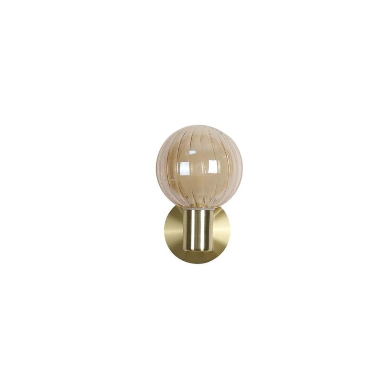 - Luminsphere - Brass Wall Lamp with Ribbed Amber Glass IP44 Searchlight-30506GO - Luminsphere - Brass Wall Lamp with Ribbed Amber Glass IP44