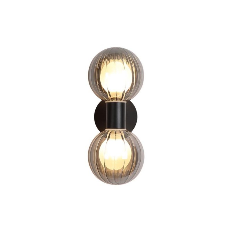 Searchlight-30507BK - Luminsphere - Matt Black Wall Lamp with Ribbed Smoked Glass IP44