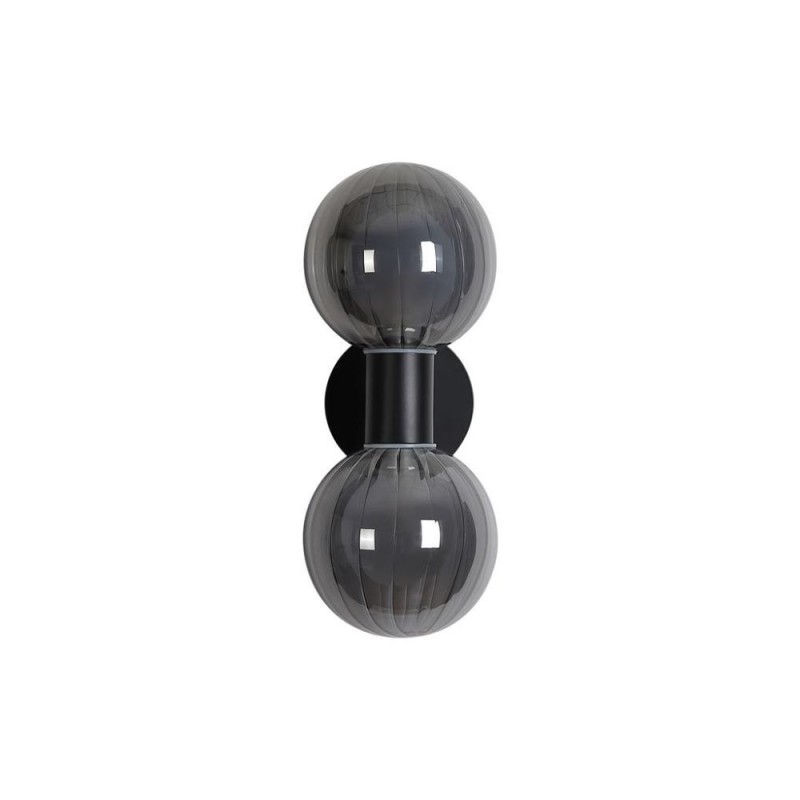 Searchlight-30507BK - Luminsphere - Matt Black Wall Lamp with Ribbed Smoked Glass IP44
