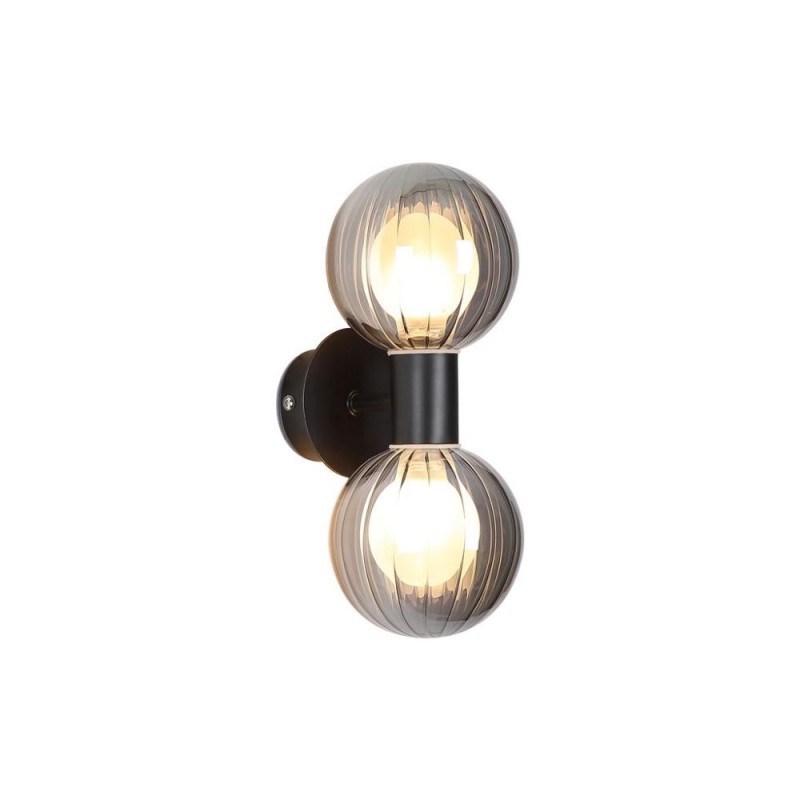 Searchlight-30507BK - Luminsphere - Matt Black Wall Lamp with Ribbed Smoked Glass IP44