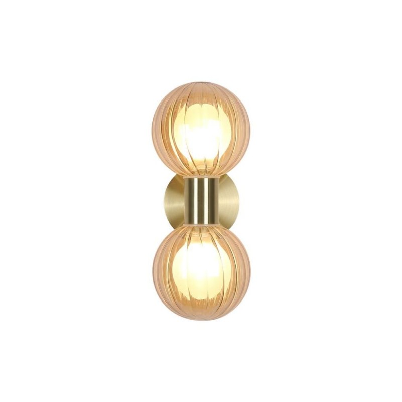 Searchlight-30507GO - Luminsphere - Brass Wall Lamp with Ribbed Amber Glass IP44