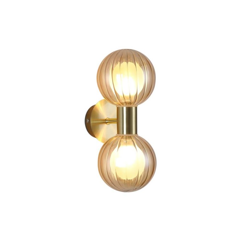 Searchlight-30507GO - Luminsphere - Brass Wall Lamp with Ribbed Amber Glass IP44