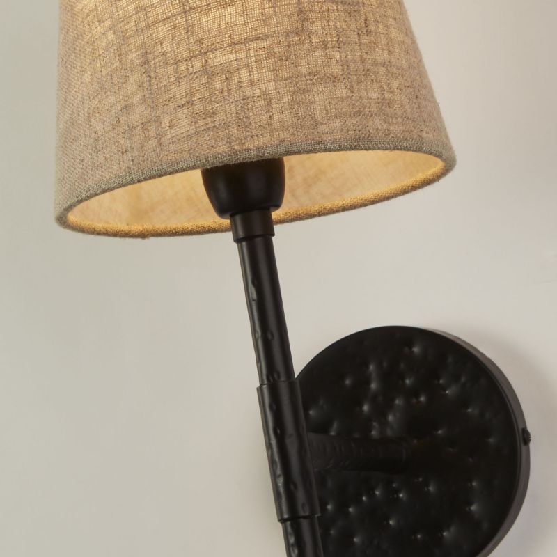 Searchlight-30690-1BK - Gothic - Hammered Black Wall Lamp with Natural Linen Shades