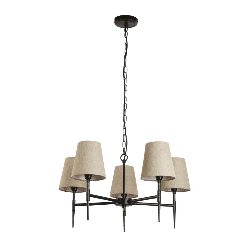 Searchlight-30690-5BK - Gothic - Hammered Black 5 Light Centre Fitting with Natural Linen Shades