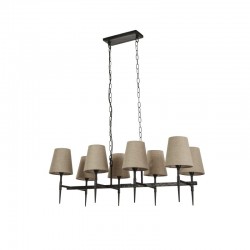 Gothic - Hammered Black 8 Light over Island Fitting with Natural Linen Shades Gothic - Hammered Black 8 Light over Island Fitting with Natural Linen Shades