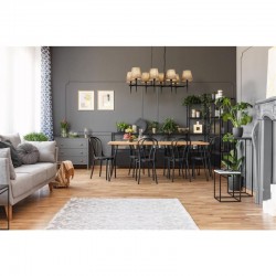 Gothic - Hammered Black 8 Light over Island Fitting with Natural Linen Shades Gothic - Hammered Black 8 Light over Island Fitting with Natural Linen Shades