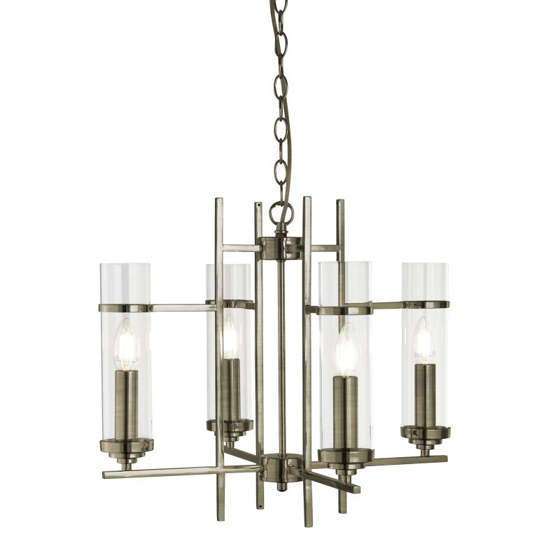 Searchlight-3094-4AB - Milo - Antique Brass 4 Light Centre Fitting with Clear Glasses