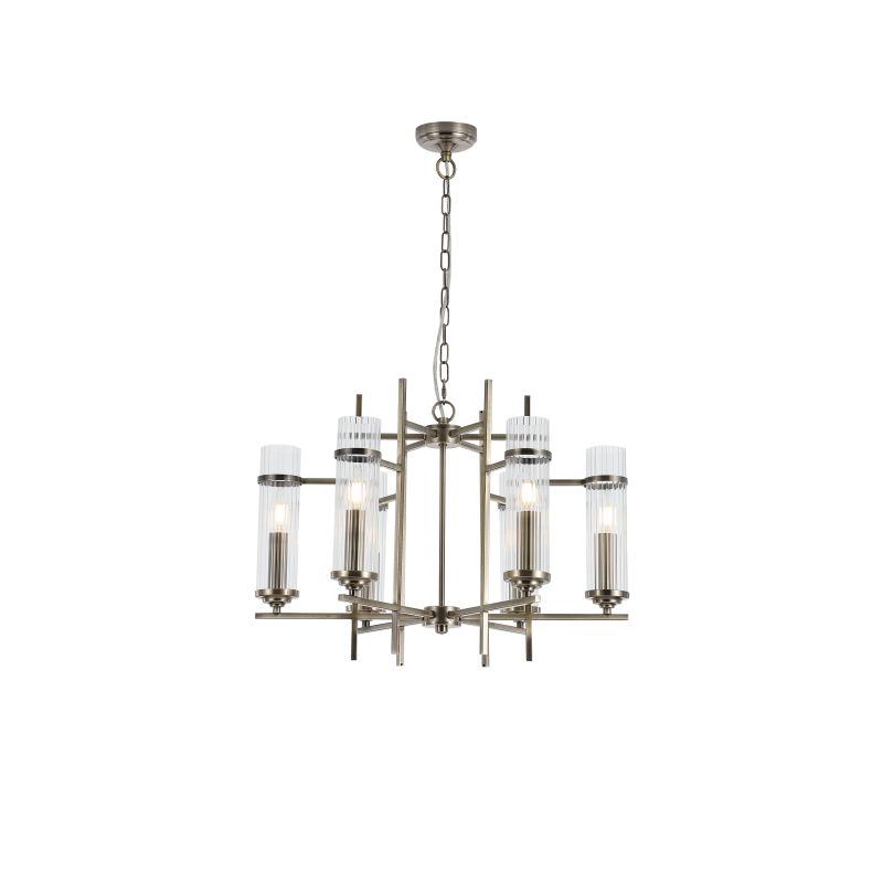 Searchlight-3096-6AB - Milo - Antique Brass 6 Light Centre Fitting with Ribbed Clear Glass