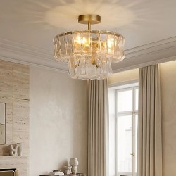 Bowlight - Painted Gold 3 Light Semi Flush with Clear Glass