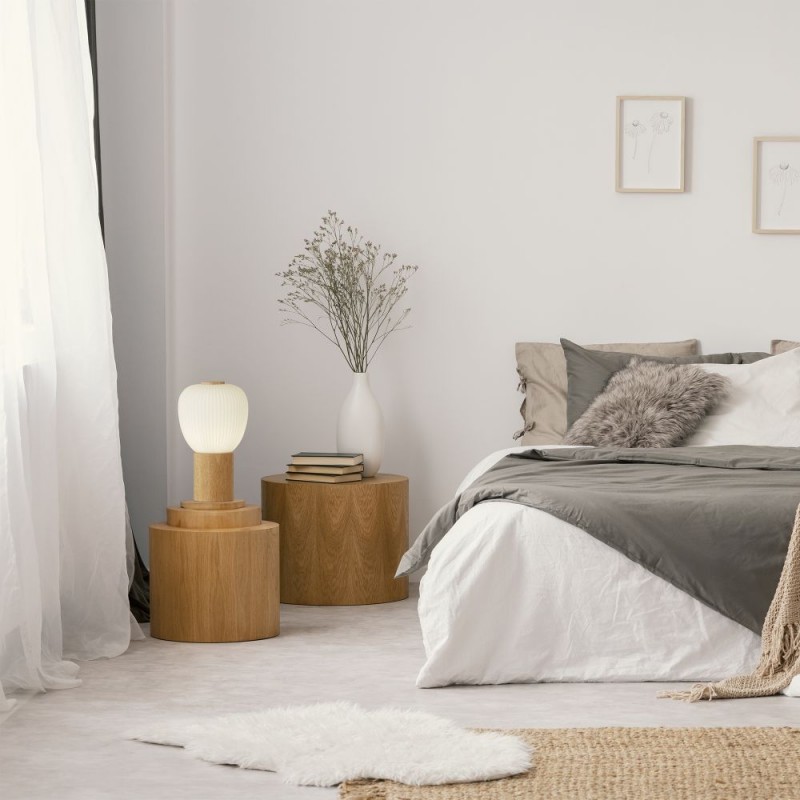 Searchlight-31410-1NA - Ella - Wooden Table Lamp with White Ribbed Glass