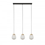 Ella - Wooden & Black 3 Light over Island Fitting with White Ribbed Glass
