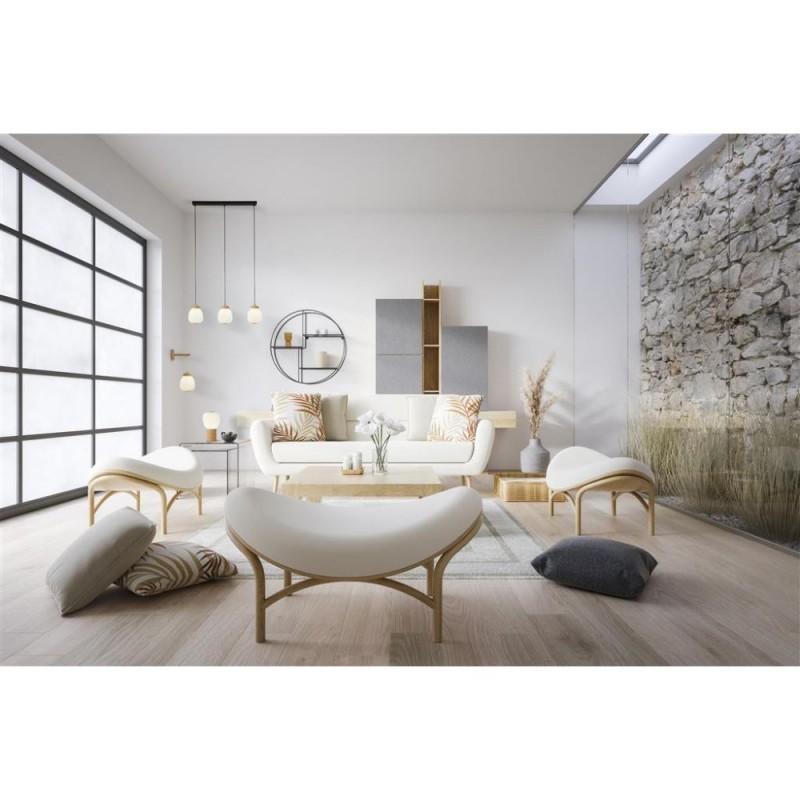 Searchlight-31411-3NA - Ella - Wooden & Black 3 Light over Island Fitting with White Ribbed Glass