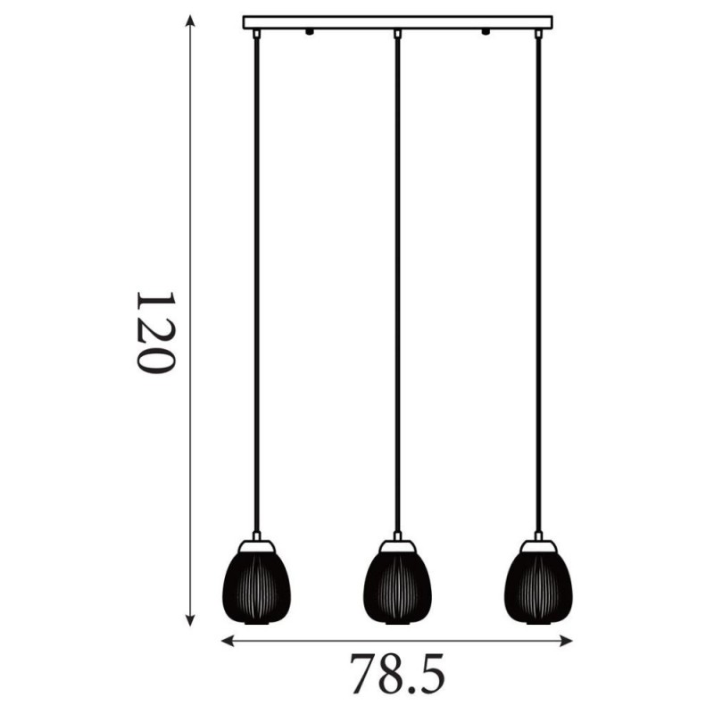 Searchlight-31411-3NA - Ella - Wooden & Black 3 Light over Island Fitting with White Ribbed Glass