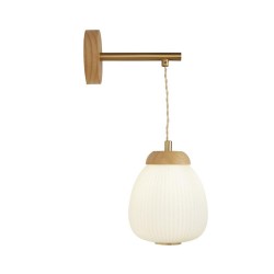 Ella - Wooden & Brass Wall Lamp with White Ribbed Glass